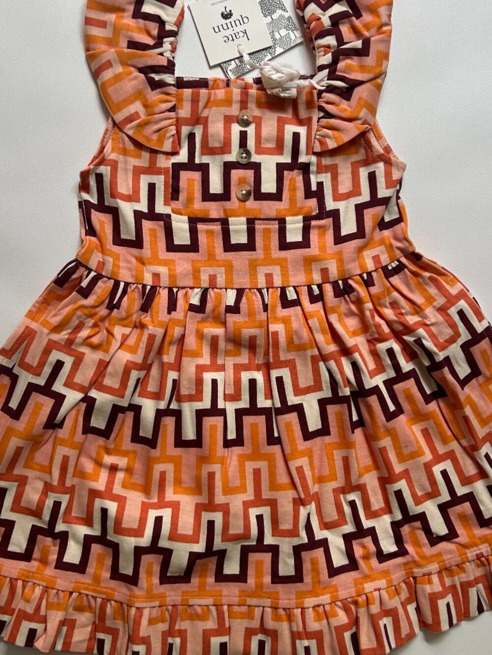 NWT Kate Quinn 18-24M Peach Taffy Dress Organic Cotton Ruffle Pockets